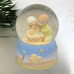 Contemporary Glitter Snow Globe Nativity Scene Music Box Plays Silent Night New